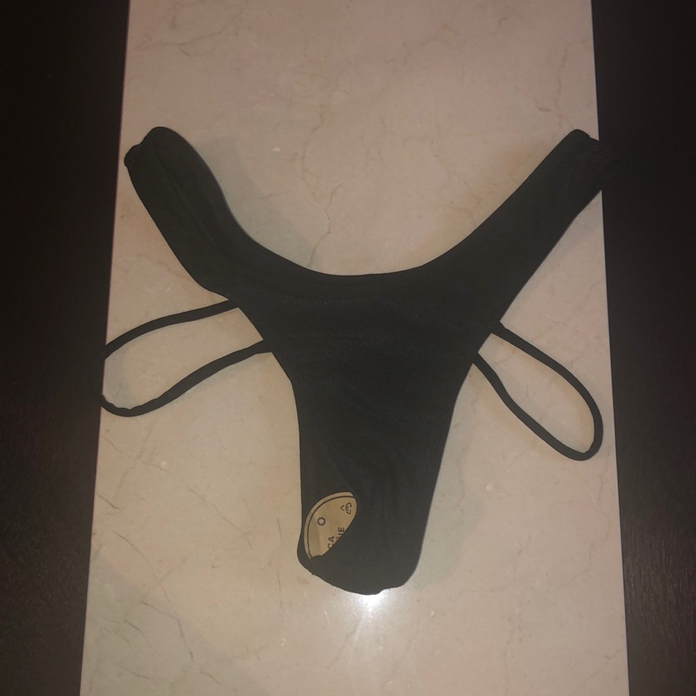 Black double strap thong bikini bottom
